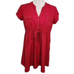 Rumor has it! Red w/ Black Heart Print Tie Waist Tunic Blouse Top Women's M